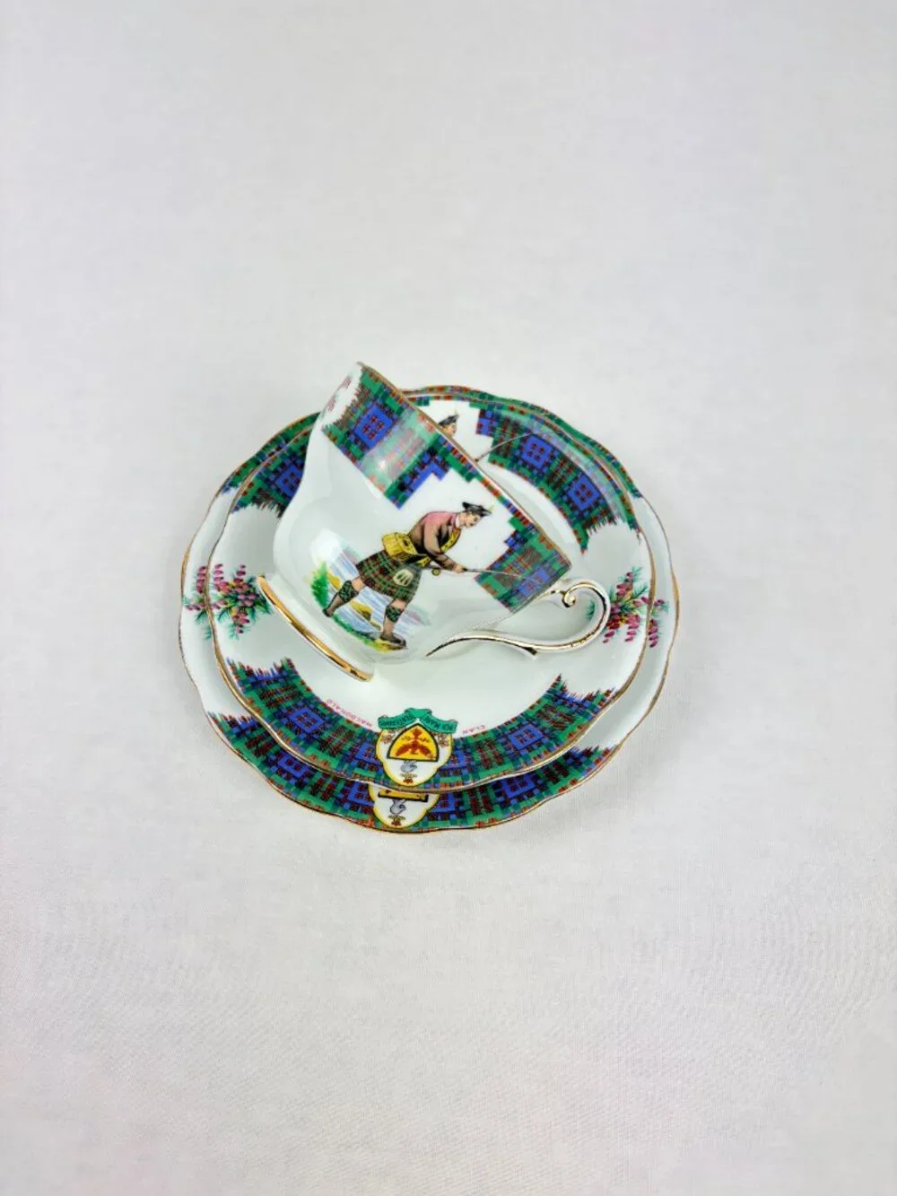 VTG Royal Standard Bonnie Scotland Clan MacDonald Teacup Saucer Plate Trio Set
